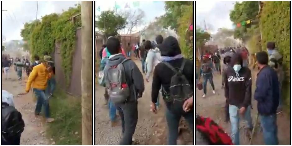 Los maestros de la CNTE publicaron videos en los que se muestran el enfrentamiento que sostuvieron con los elementos de la Guardia Nacional en Caltzontzin. 