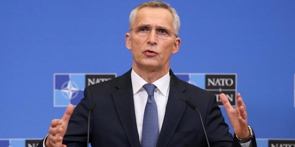 El secretario general de la OTAN, Jens Stoltenberg , habló en una conferencia de prensa luego de una cumbre virtual de líderes de la organización.