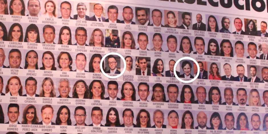 El muro con las fotografías de Carmen Aristegui y Chumel Torrres