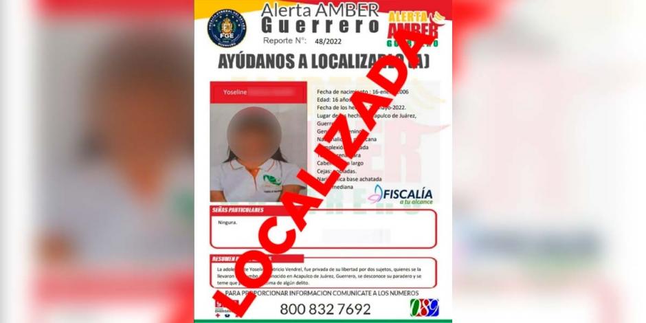 Localizan con vida a Yoseline, joven raptada en Guerrero: FGE.