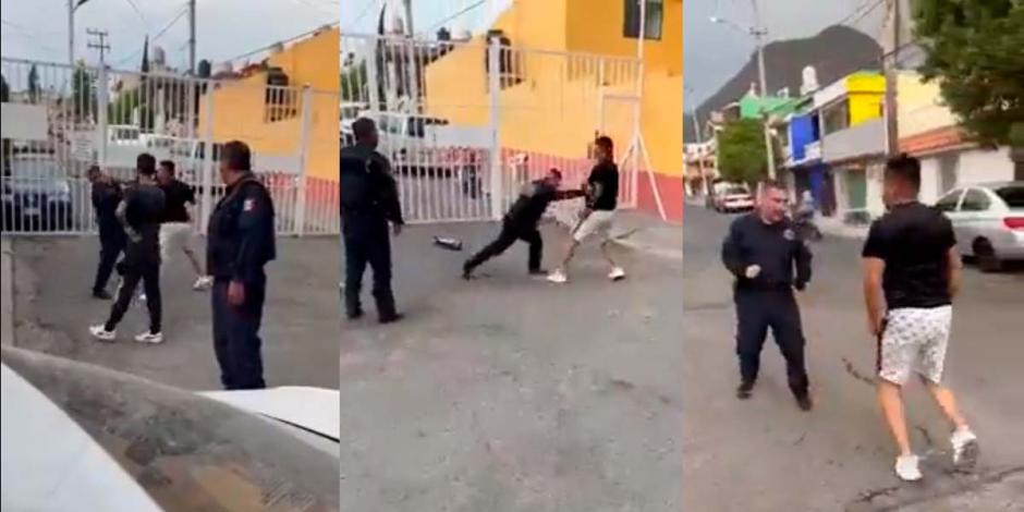 Policía y civil se enfrascaron en una pelea callejera en Ecatepec