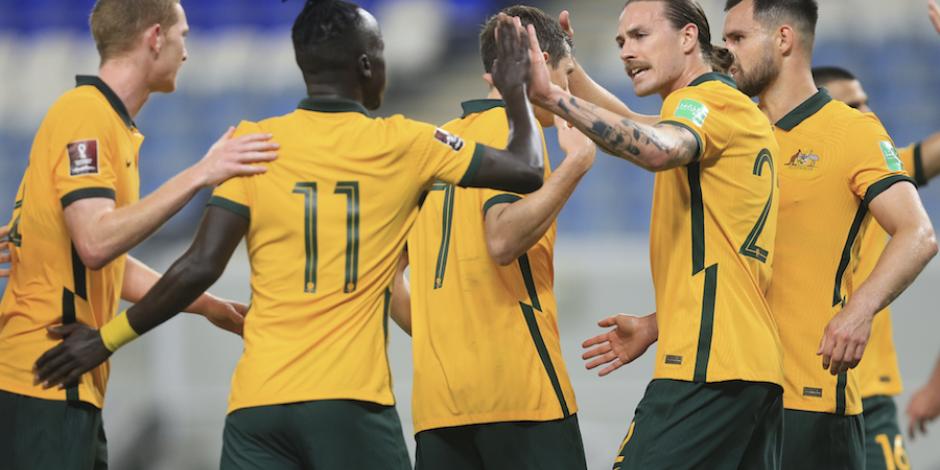 Jugadores de Australia festejan un gol contra Jordania, el pasado 1 de junio.