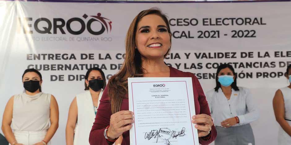 Mara Lezama recibe constancia de mayoría como gobernadora electa de Quintana Roo