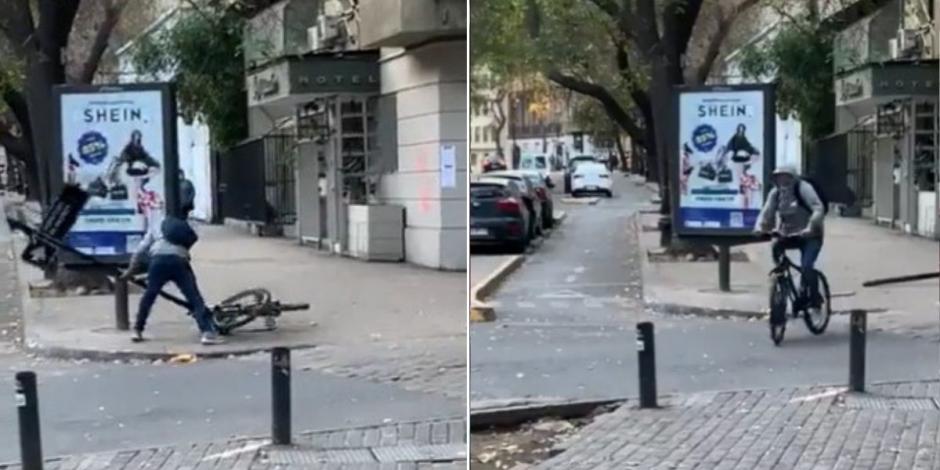 Ladrón arranca poste del piso para robar una bicicleta (VIDEO)