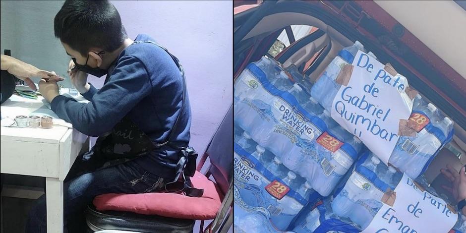 Niño dona botellas de agua en NL. Foto: Especial