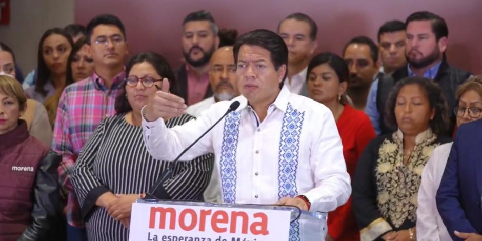El dirigente nacional de Morena, Mario Delgado, en conferencia de prensa, donde anunció que no se logró un consenso en Edomex para definir candidatura.