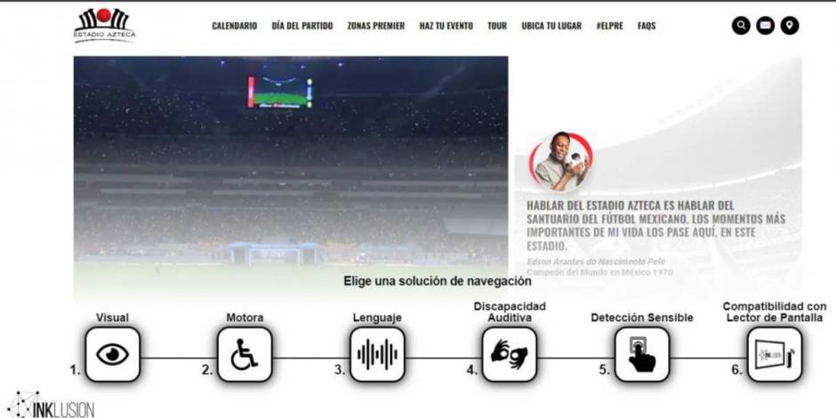Así puedes acceder al menú de opciones que brinda el sitio web inclusivo presentado por el Estadio Azteca.