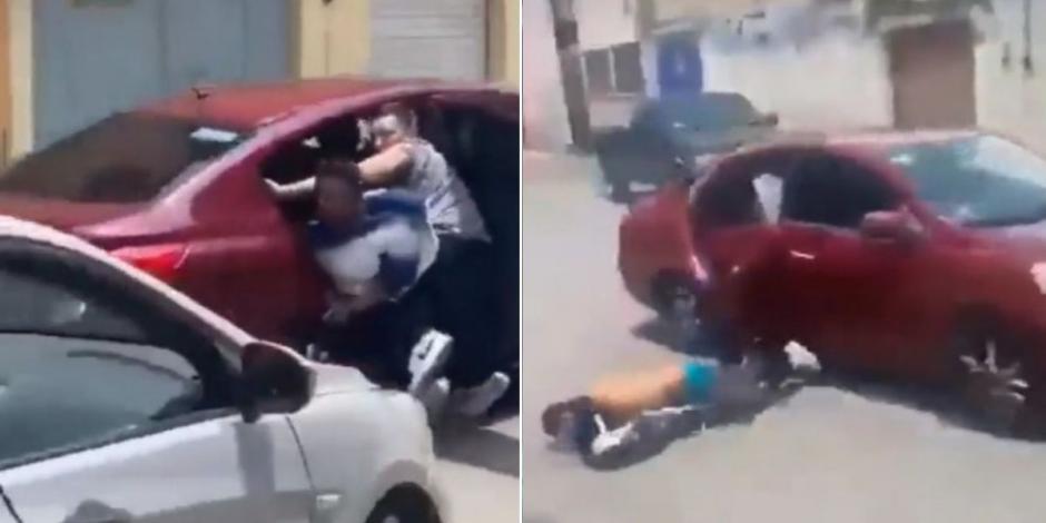 Joven se avienta de coche en movimiento para evitar ser secuestrado (VIDEO)