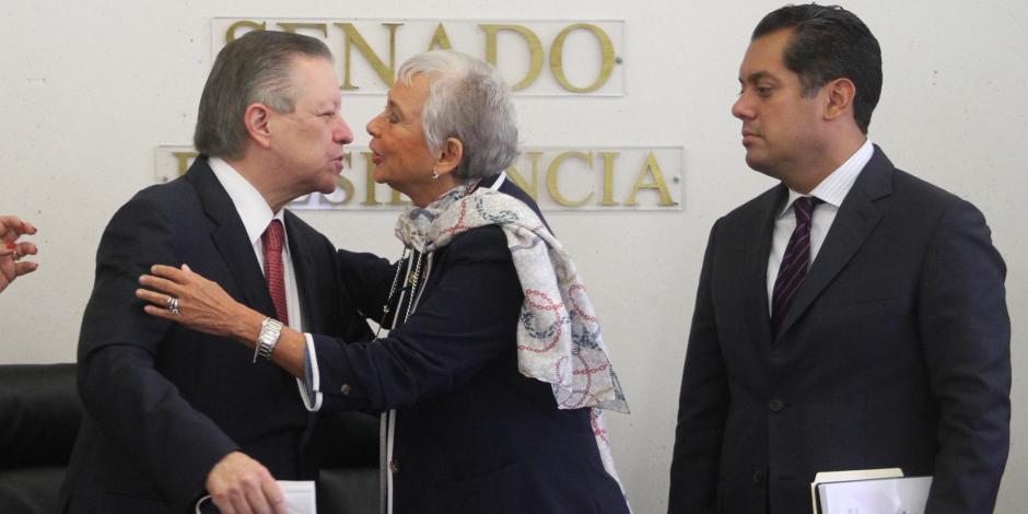 El ministro Zaldívar, la senadora Sánchez Cordero y el diputado Gutiérrez Luna, ayer.