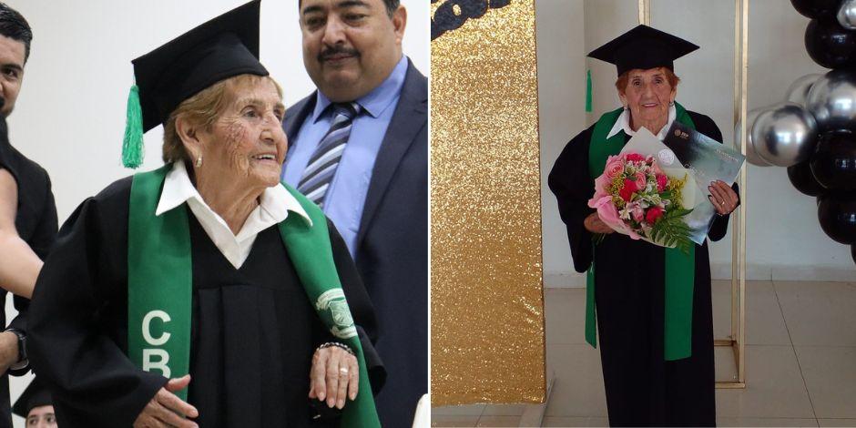 Abuelita logró graduarse del bachillerato a los 84 años de edad.