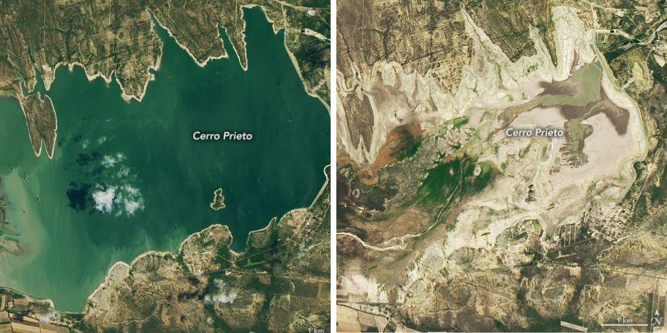 Imágenes de la NASA sobre sequía de presa Cerro Prieto en Nuevo León.