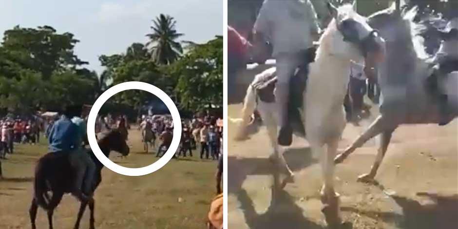 Hombre muere al caer por impacto entre caballos durante festejo en Tabasco (VIDEO)