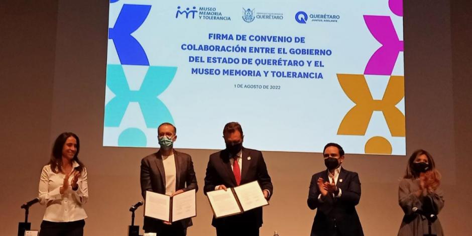Gobierno de Querétaro y Museo de Memoria y Tolerancia firman convenio.