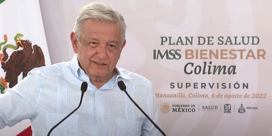 El Presidente López Obrador durante la supervisión del Plan de Salud IMSS-Bienestar desde Manzanillo, en Colima.