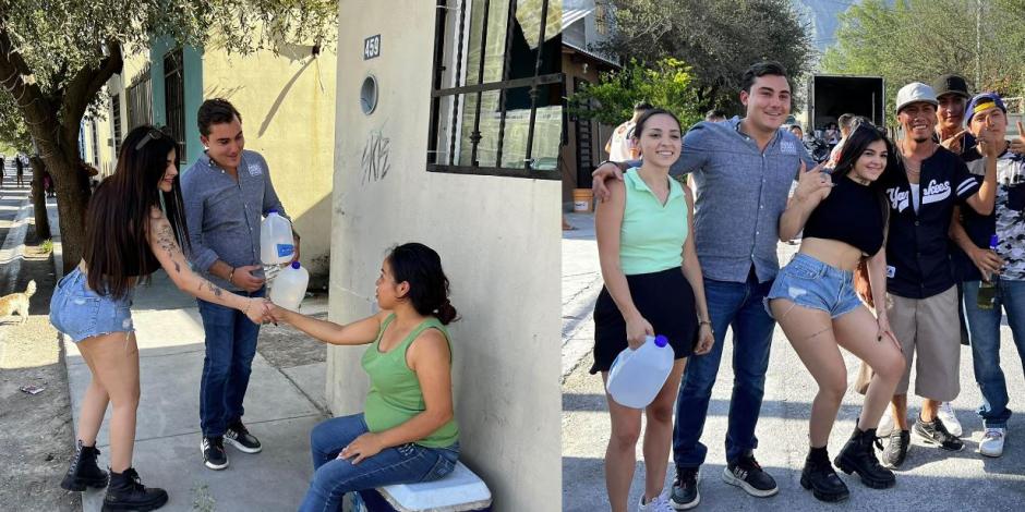 Karely Ruiz reparte garrafones de agua en Monterrey