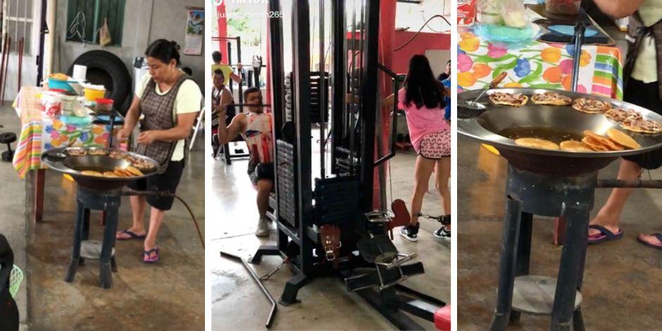 Mujer se hace viral por vender "garnachas" en un gimnasio.