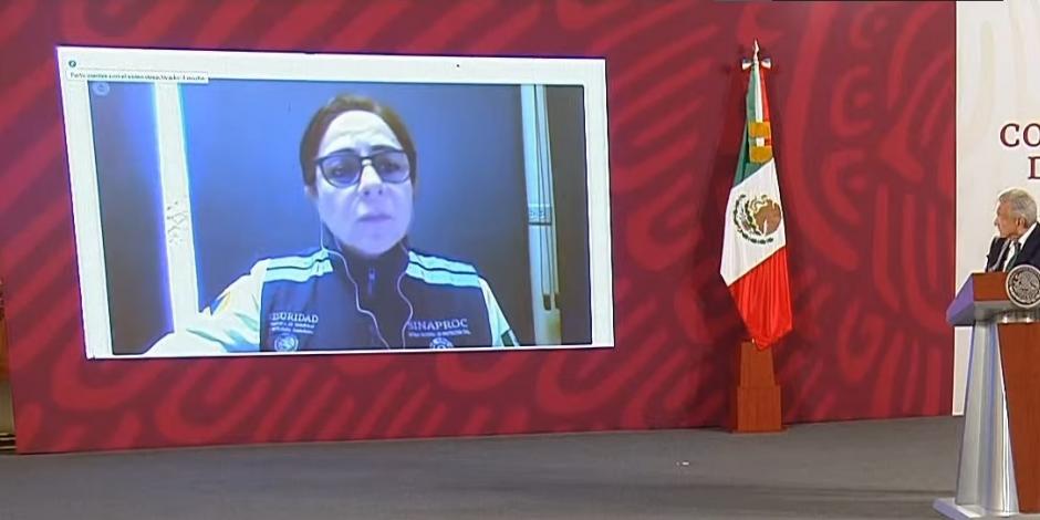 Laura Velázquez, coordinadora nacional de Protección Civil, durante la conferencia matutina.