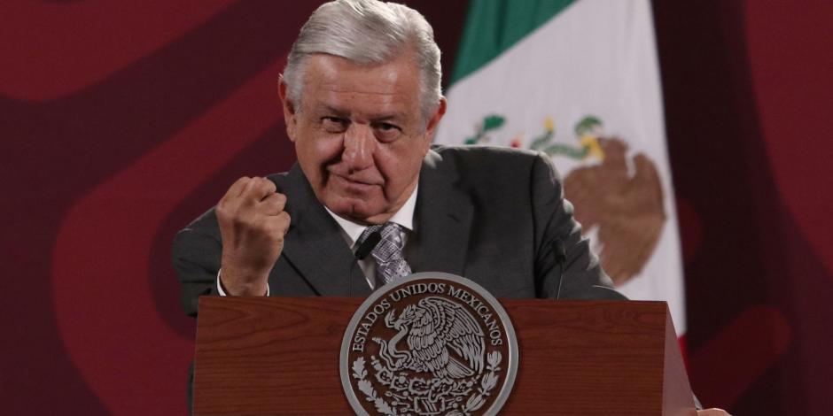 Andrés Manuel López Obrador en Palacio Nacional durante su conferencia de prensa.