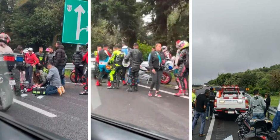 Exceso de velocidad de motociclistas provoca accidente en la México-Cuernavaca.