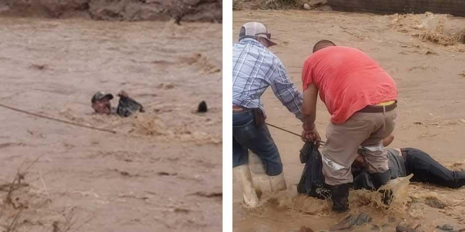 Así rescataron a un hombre que era arrastrado por un río en Sonora
