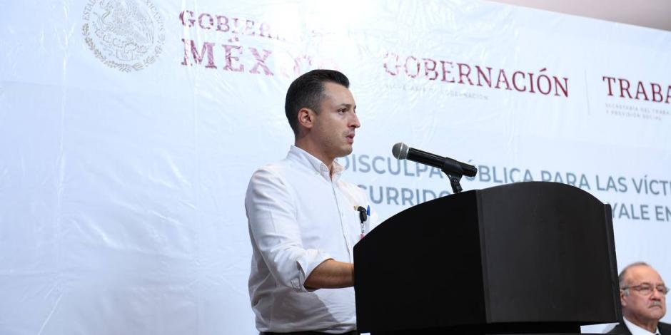 El alcalde de Monterrey, Luis Donaldo Colosio, durante la disculpa pública a víctimas del Casino Royale, donde el 25 de agosto de 2011 murieron 52 personas