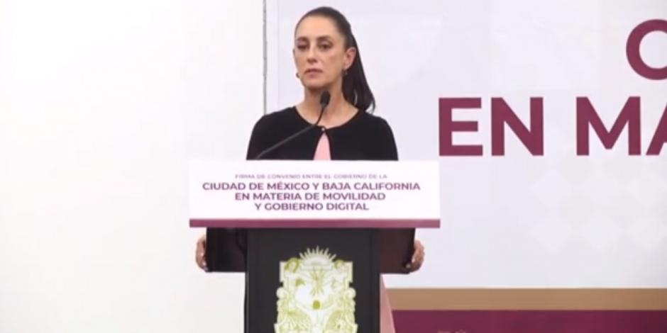 La Jefa de Gobierno de la Ciudad de México, Claudia Sheinbaum, acude a la firma de un convenio con la gobernadora de Baja California, Marina del Pilar