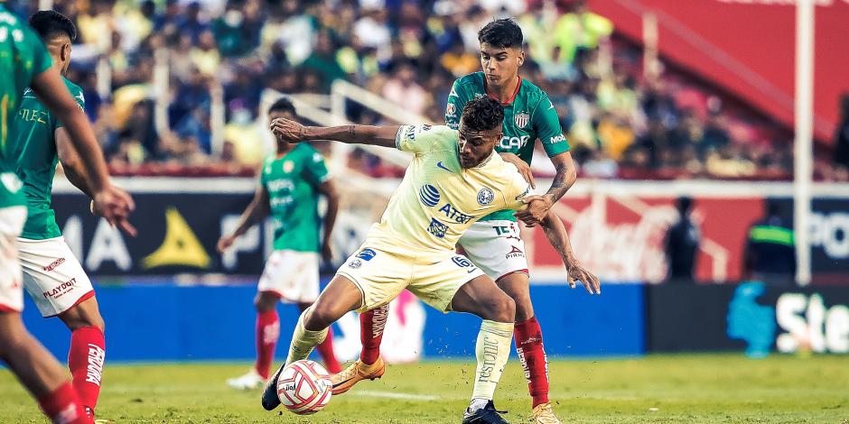 Una acción del Necaxa vs América, Jornada 14 Apertura 2022 de la Liga MX