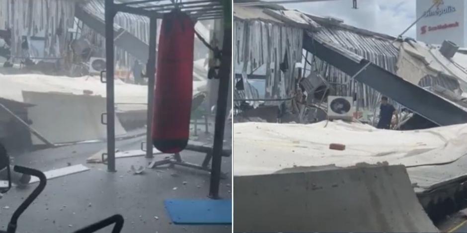 Techo de gimnasio colapsa tras sismo en Manzanillo, Colima (VIDEO).