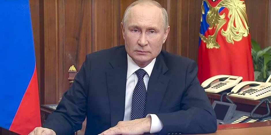 Vladimir Putin, presidente de Rusia, durante un discurso televisado dirigido a su nación.