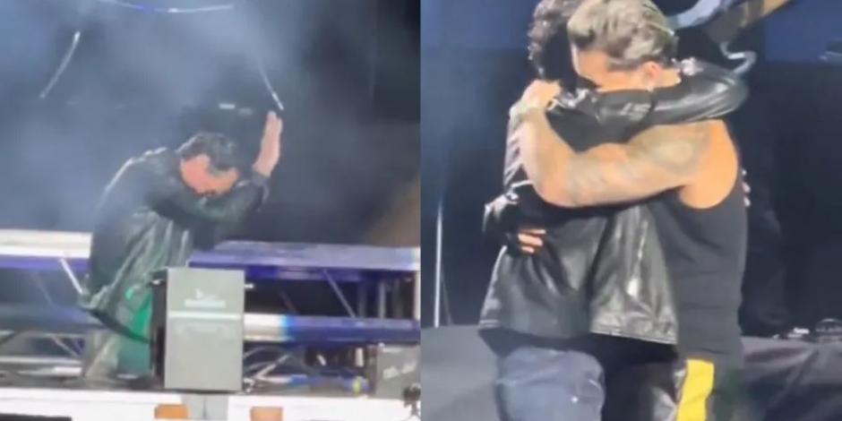 Marc Anthony se le arrodilla a Maluma y se besan en concierto (VIDEO)