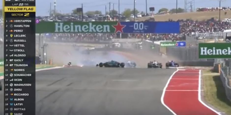 Momento del choque entre Fernando Alonso y Lance Stroll en el Gran Premio de Estados Unidos de F1.