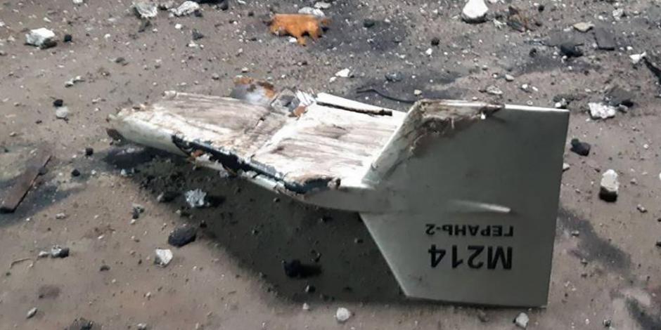 Restos de un dron Shahed iraní, derribado cerca de Kupiansk, Ucrania.
