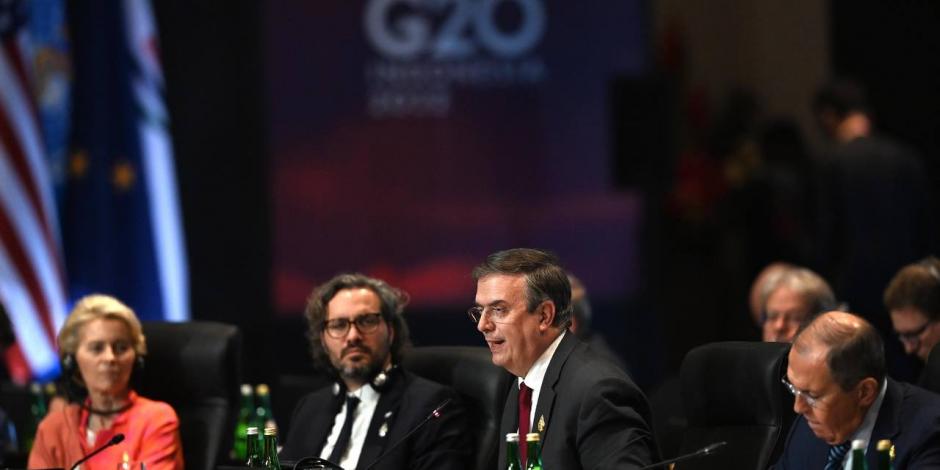 El canciller Marcelo Ebrard Casaubón, en el último día de trabajos del G-20, ayer.