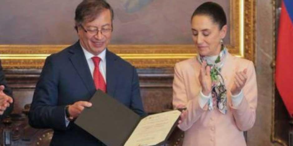 Claudia Sheinbaum nombra Huesped Distinguido a Gustavo Petro, presidente de Colombia