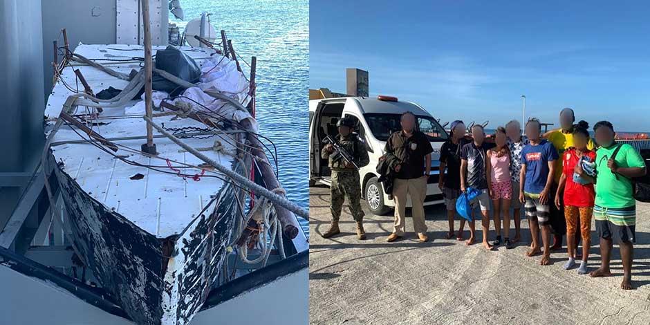 Rescata INM y Semar a 8 migrantes varados en embarcación hechiza