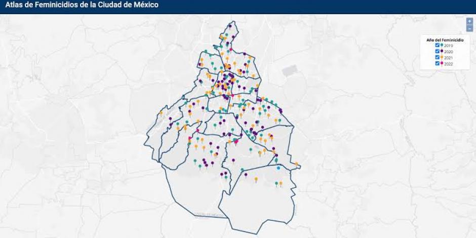Con esta herramienta se pueden ver los lugares en que han sido cometidos los feminicidios de 2019 a la fecha en la capital.