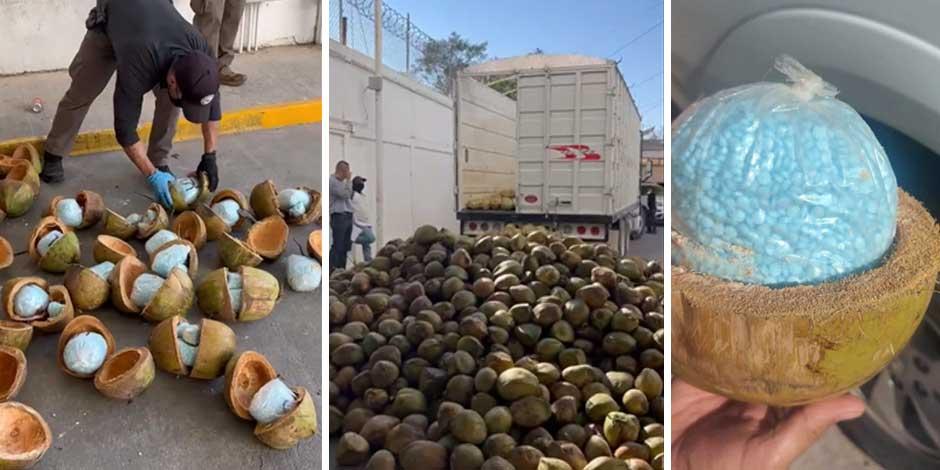 Autoridades mexicanas detectaron fentanilo, un opioide sintético, escondido adentro de cocos