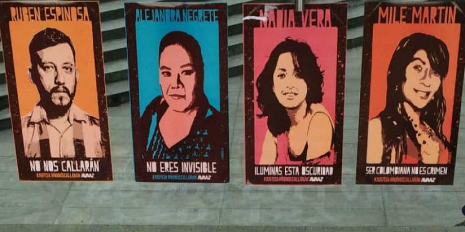 Pancarta con rostros de cuatro de las víctimas del "Caso Narvarte".