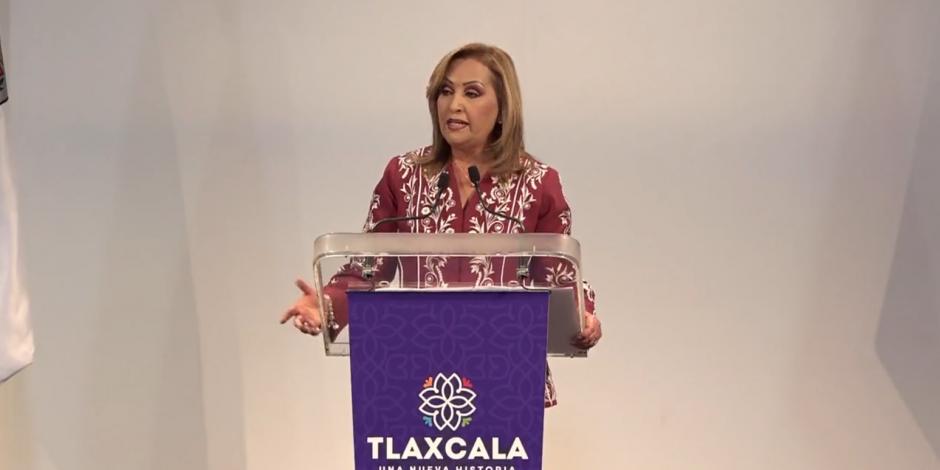 Lorena Cuéllar, Gobernadora de Tlaxcala, durante su Primer Informe de Gobierno.