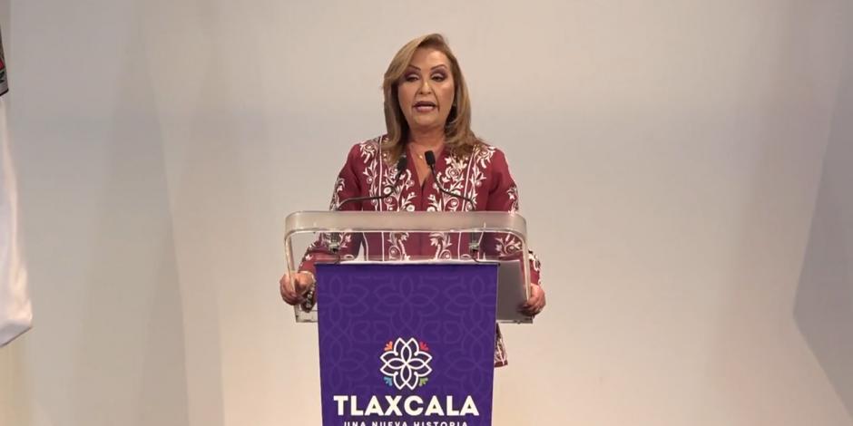 Lorena Cuéllar, Gobernadora de Tlaxcala, durante su Primer Informe de Gobierno.