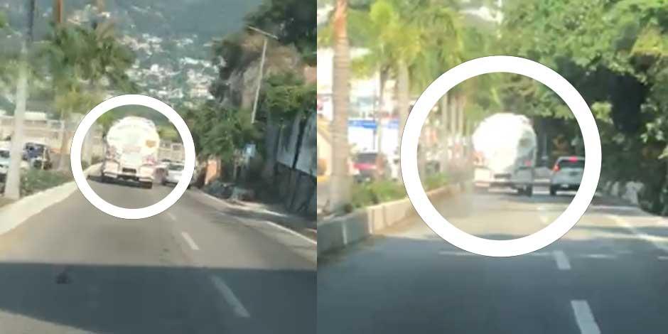 Las imágenes muestran la pipa que supuestamente baja la Escénica de Acapulco a más de 80 kilómetros por hora