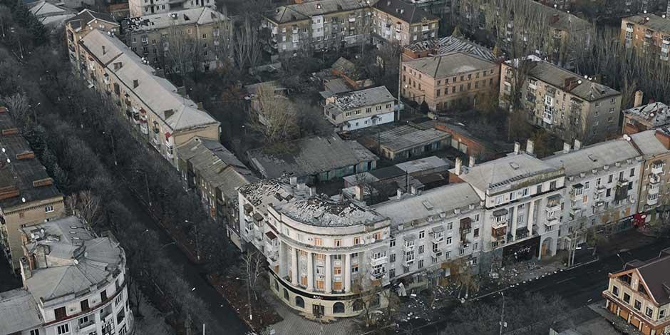 En la imagen, vista aérea de Bakhmut, el escenario de las batallas más intensas del ejército ruso, en la región de Donetsk, Ucrania, el 9 de diciembre de 2022.
