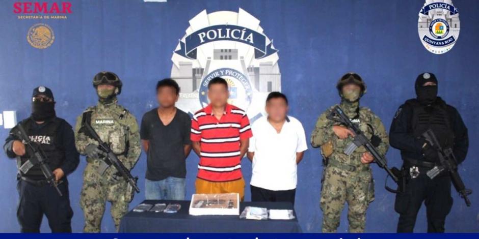 Caen 3 sujetos por portación de arma de uso exclusivo del Ejército en Quintana Roo.