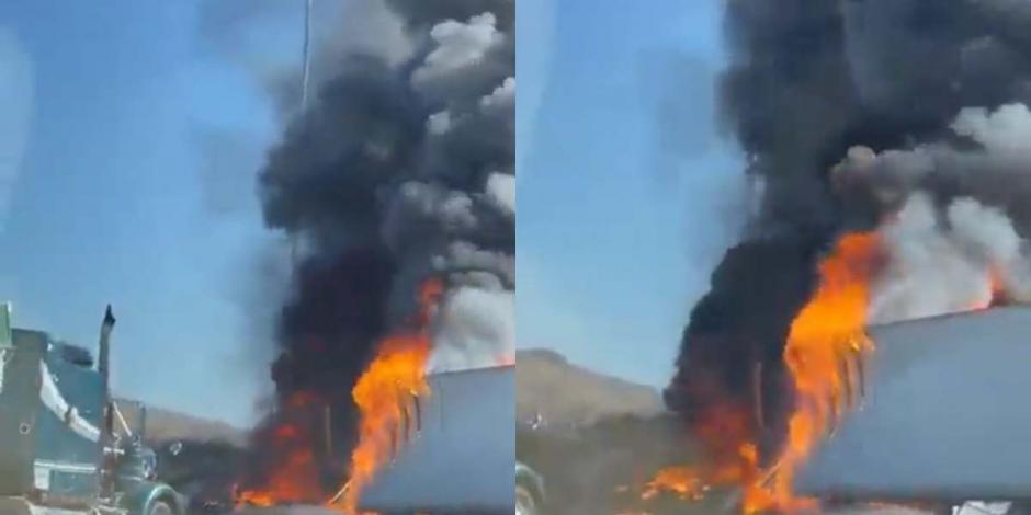Incendian tráiler cerca del aeropuerto internacional de Ciudad Obregón, Sonora.