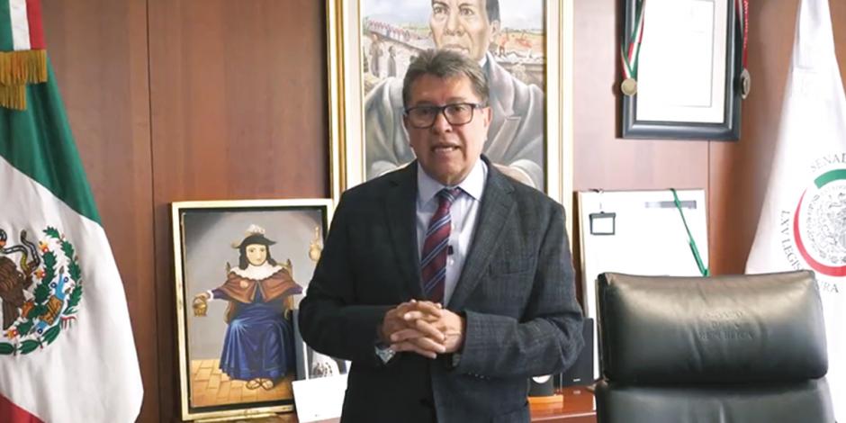 El presidente de la Jucopo en el Senado, Ricardo Monreal, en un videomensaje publicado en redes sociales, ayer.