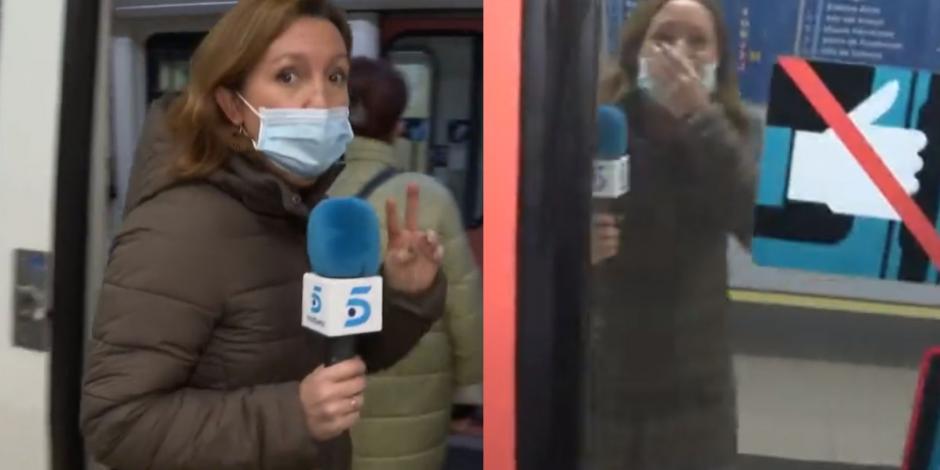 Reportera de España olvida a su camarógrafo dentro de vagón del Metro de Madrid, en plena grabación en vivo, y su reacción se vuelve viral