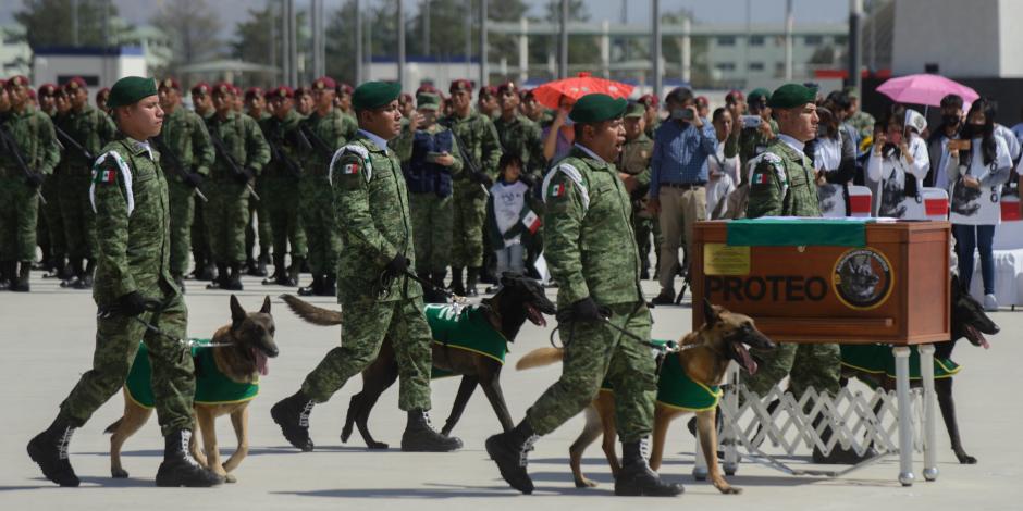 Elementos del Ejército, ayer, en el homenaje al perro rescatista.