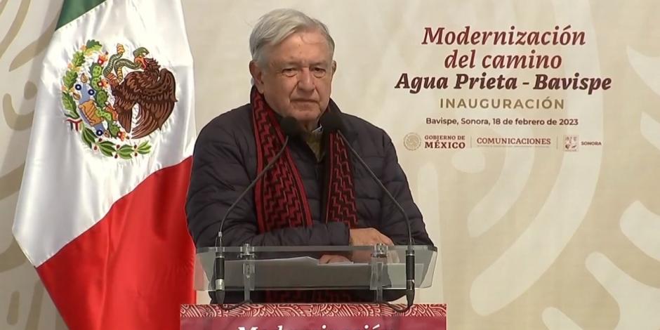 El Presidente Andrés Manuel López Obrador inaugura el camino Agua Prieta-Bavispe, en Sonora