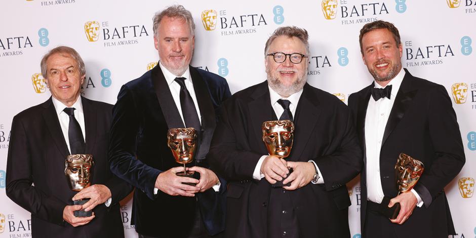 De izq. a der. Gary Ungar, Mark Gustafson, Guillermo del Toro y Alex Bulkley, ayer en Londres.