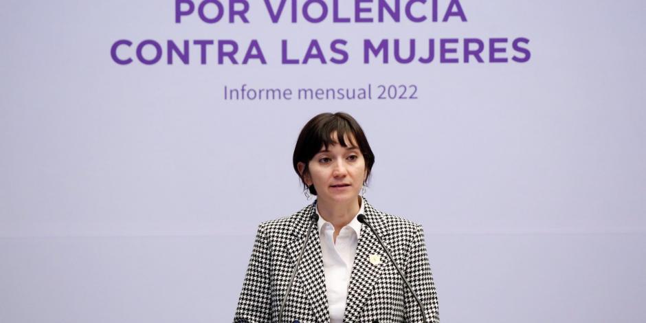 Marcela Figueroa Franco, subsecretaria de Desarrollo Institucional en la Secretaría de Seguridad Ciudadana; presentando el Informe de Resultados de la Alerta por Violencia contra las Mujeres.